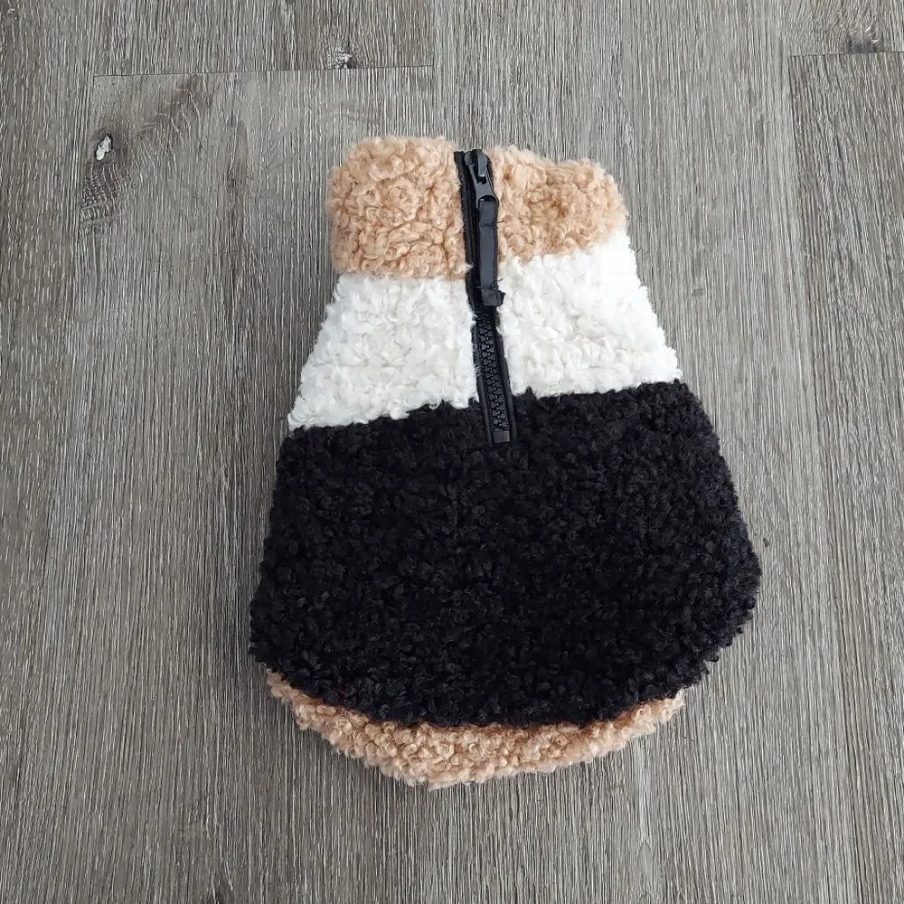 Top Paw Tan Black Beige Color Block Sherpa Jacket XS
